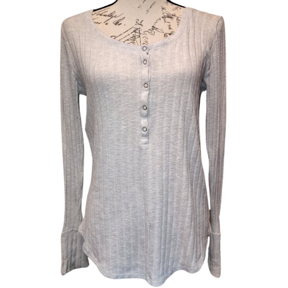 Vintage Y2K Abercrombie and Fitch Womens Henley Ribbed Knit‎ Gray Bella Swan